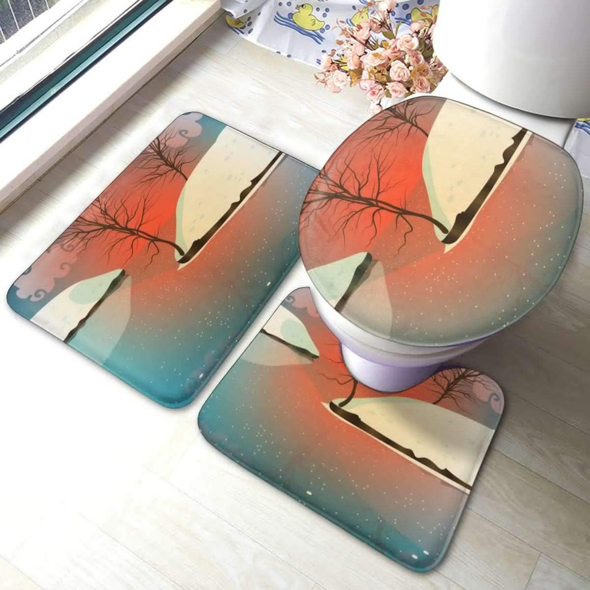 Amazon Com Love Animal Bathroom Rugs Sets 3pc Marvellous Winter Landscape Scenery Non Slip Bath Mats Rug U Shaped Contour Rug Toilet Lid Cover Mat Washable Floor Carpet Shower Tub Bathroom Accessories Decor