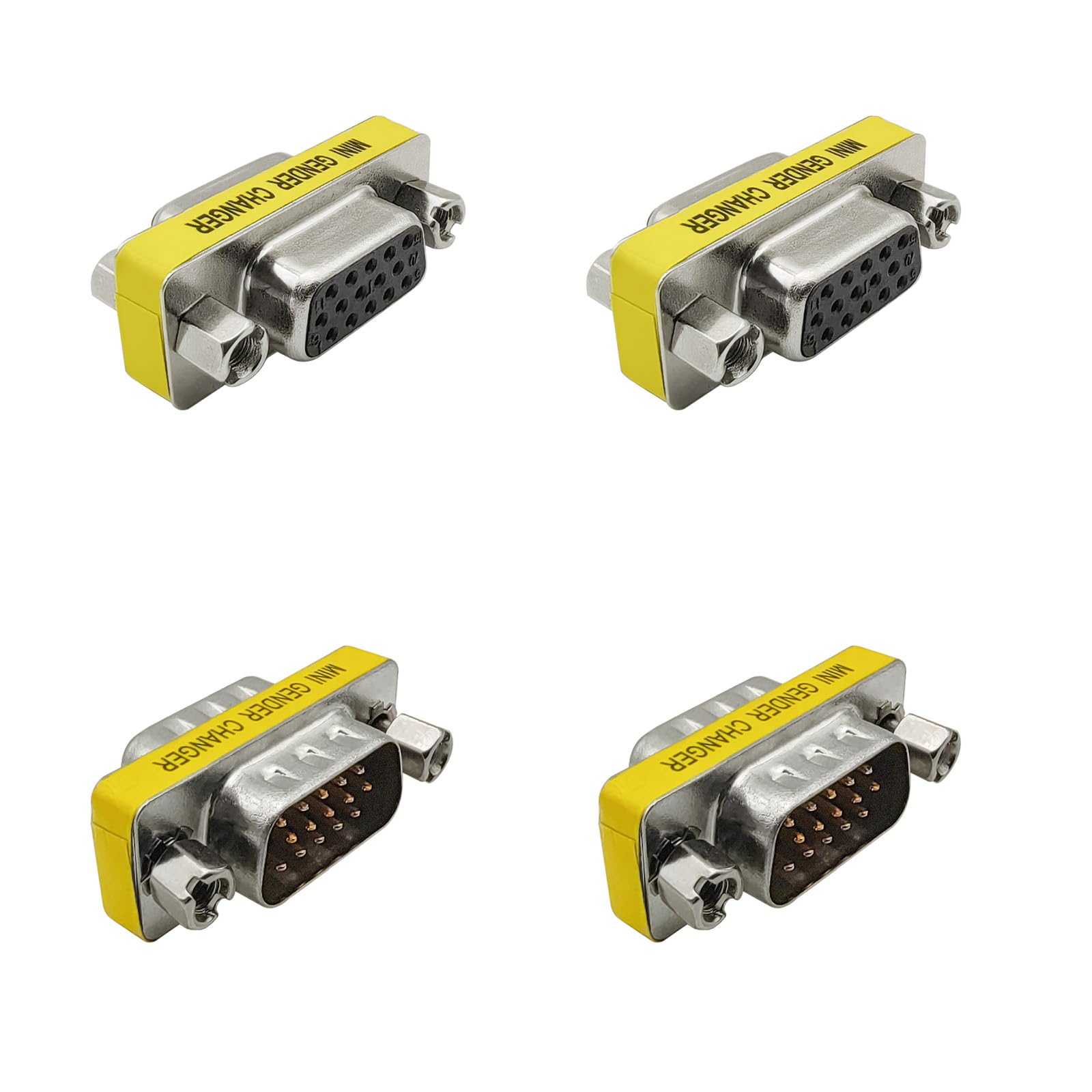 iYueMps 4Pack VGA Gender Changer, HD15 VGA SVGA 15Pin Male to Male & Female to Famale Mini Coupler Adapter (Male + Female)