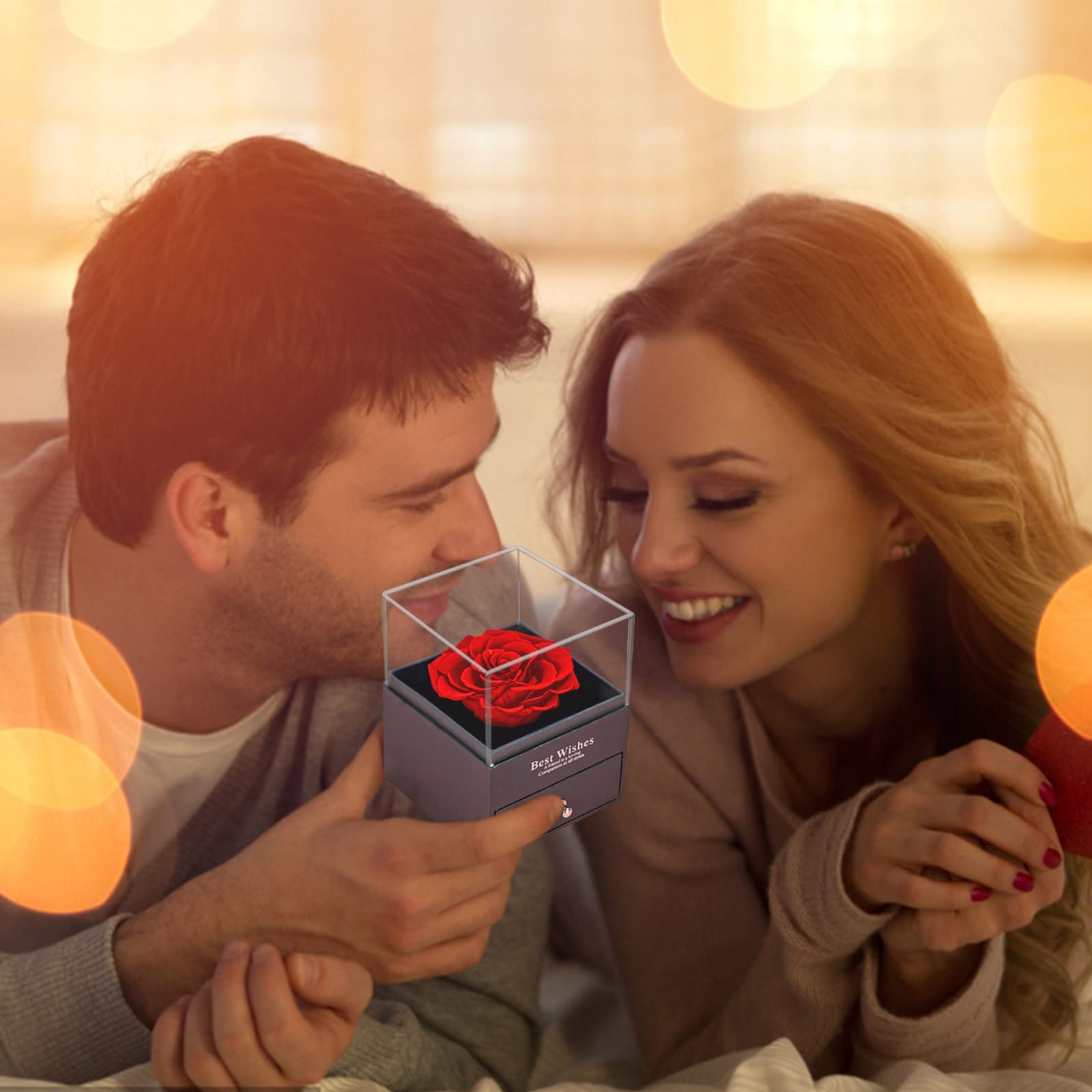 Rose Eternelle Avec Argent 925 Collier Coeur,Pendentif Coeur Avec Rose ConservéE,Collier Femme BoîTe De Roses,Rose StabiliséE Rouge,Amour Cadeau, Fete Des Meres, NoëL, Saint-Valentin,Anniversaire (A)