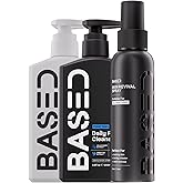 BASED Skincare Trio - Daily Facial Cleanser, Moisturizer &amp; Skin Revival Spray - Complete Men's Skincare System - Hypochlorous Acid, Bamboo Charcoal &amp; Ceramides - All Skin Types