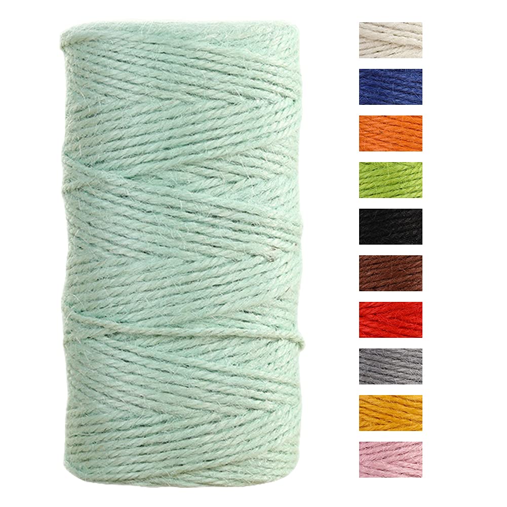 JeogYong Jute Twine String 2mm x 100m Natural Coloured Jute String 3-ply Garden Twine Kitchen Cord Thick Rope for Decoration Floristry, DIY Arts & Crafts, Bundling, Wrapping (Water blue)