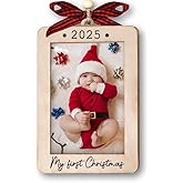 Babys First Christmas Ornament 2025 Girl And Boy - Wooden Portrait Picture Frame Ornaments For Tree - My First Christmas Ornament - Photo Frame Ornaments - Baby's First Christmas Gifts 2025