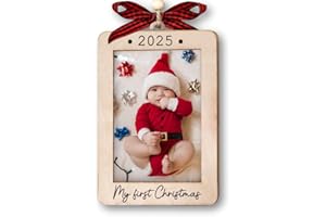 Hangwoous Babys First Christmas Ornament 2025 Girl And Boy - Wooden Portrait Picture Frame Ornaments For Tree - My First Christmas Ornament - Photo Frame Ornaments - Baby's First Christmas Gifts 2025