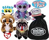 TY Beanie Boos Zuri (Monkey), Rusty (Raccoon) & Wasabi (Baboon) Gift Set Bundle with Bonus 