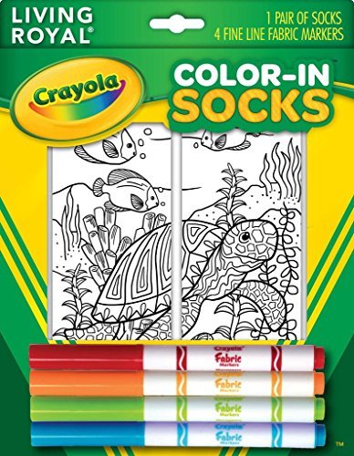 Crayola Color-In Socks with 1 Pair of Socks and 4 Fabric Markers - Under the Sea Design