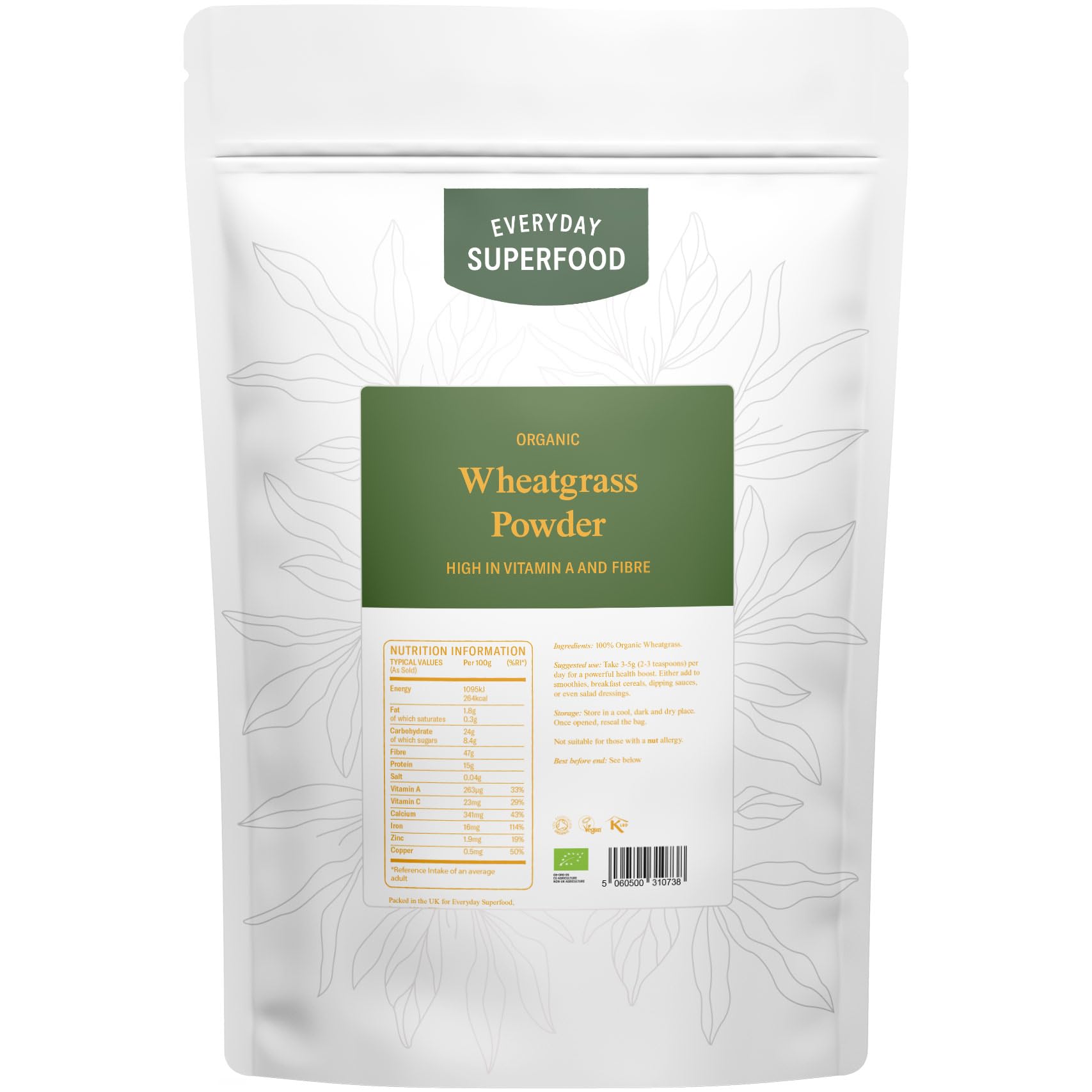 Everyday Superfood Organic Wheatgrass Powder 1kg | High-Grade EU Grown Wheat Grass | Green Juice Powder