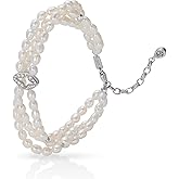 Haelira S925 Sterling Silver Four-pointed Star Pearl Bracelets for Women, 8.27 Inch Lucky Freshwater Cultured Pearl Bracelets, Non Tarnish and Hypoallergenic Suitable for Everyday Wear, Perfect Jewelry Gift for Women