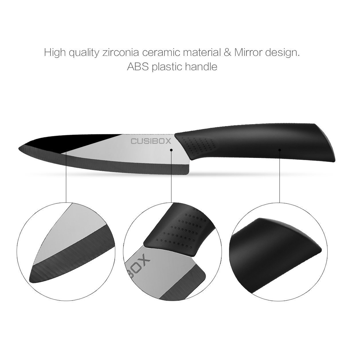 Ceramic Kitchen Knife, CUSIBOX 6 Inch Ceramic Kitchen Chef Knife with Non-Slip Handle and Protective Sheath, Black
