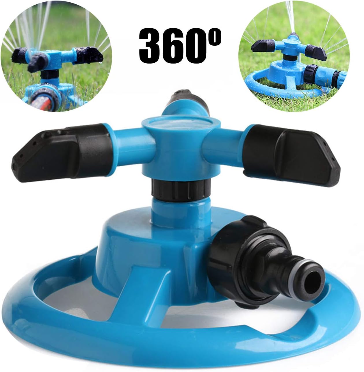 TIHOOD Garden Sprinkler, 360° Automatic Rotating Portable Lawn Sprinkler, Adjustable Gardening Supplies 3 Arm Nozzle Watering System- Water Up to 3, 600 Sq. Ft. Coverage (Blue) : Garden & Outdoor