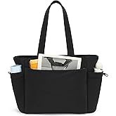 TANTOMI Puffer Tote Bag for Women with Zipper, Black Qulited Shoulder Bag Lightweight Handbags for Work Travel School Gym