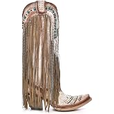 Corral Boots Women's Handcrafted Western Boots | Snip Toe Tall Cowboy Boots with Eagle Embroidery and Crystal Fringe Design