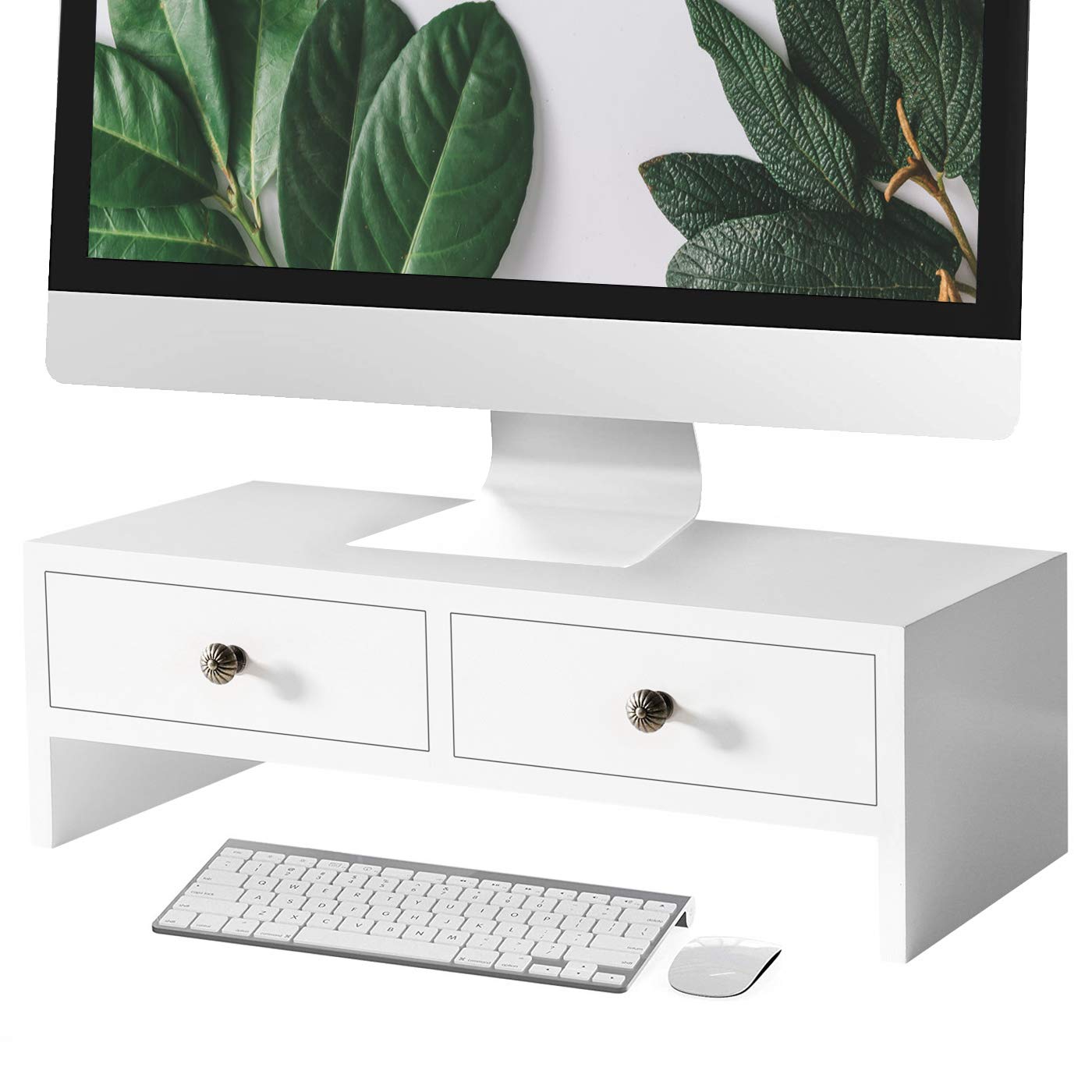 Photo 1 of WELLAND Monitor Stand Riser with Drawers, Computer Monitor Stand, Desktop Organizer Stand for Laptop, PC, Office Supplies, White