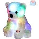 BSTAOFY Glow Polar Bear Light up Stuffed Animal LED Night Light Bear Soft Plush Toy Adorable Birthday Mother's Children's Day Valentines for Toddler Kids, White, 9.5''