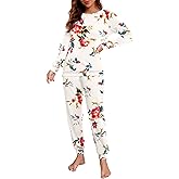 PrinStory Womens Pajama Set Long Sleeve Sleepwear Nightwear Soft Pjs Lounge Sets With Pockets