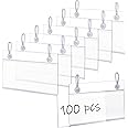Elsjoy 100 Pack Plastic Wire Shelf Label Holders, 4" x 2.3" Clear Price Tag Holder Sign & Ticket Holder with Double Snap Lock Closure, Reusable Basket Label Holders for Market, Retail Shop, Pantry