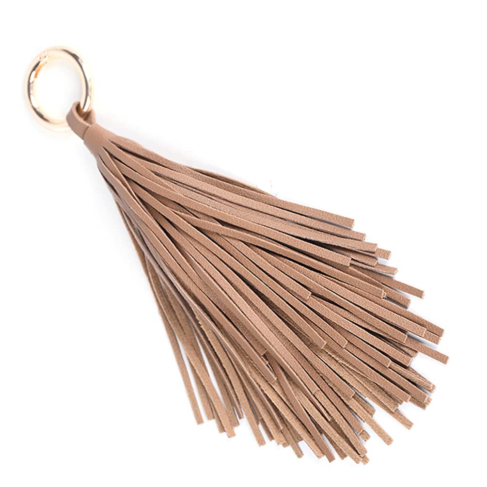 Amosfun Coffee Leather Tassel Keychain Circle Key Rings Tassel Keychain Charm Bookmark Tassels Handbag Backpack Hanging Pendant Decor for Women Purse Decorations