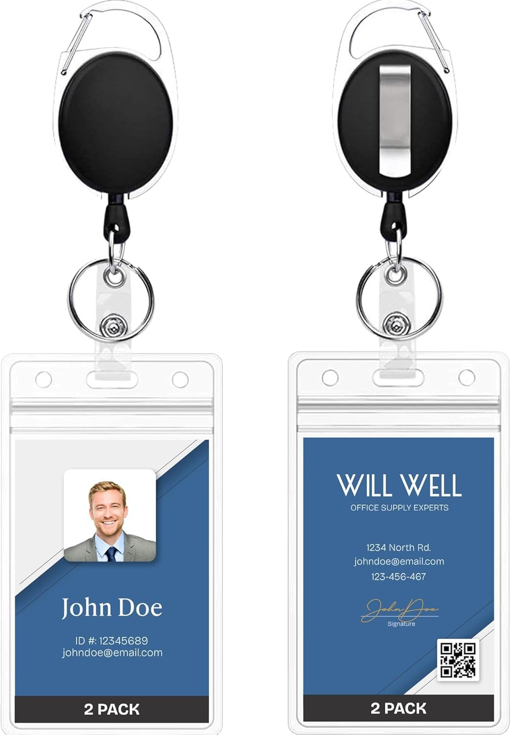 Photo 1 of 2 Pack Soft Plastic Badge Holders with Heavy Duty Badge Reels A