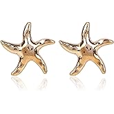 Starfish Earrings, Gold Boho Starfish Huggie Earrings Summer Beachy Star Fish Statement Jewellery Studs Gift for Women Stylish Summer Beach Vacation Jewelry for Women