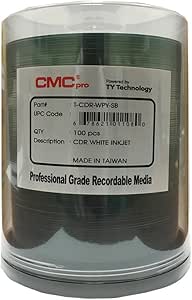 CMC Pro - Powered by TY Technology 80 Minute/700mb White inkjet CD-R in Cake Box - 100 Count