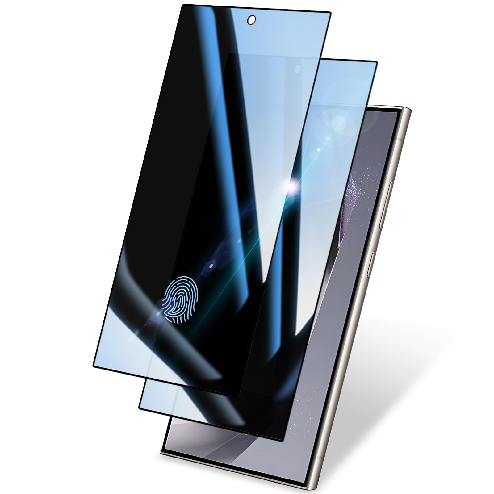 BSUWIN 2 Pack Privacy Screen Protector for Samsung Galaxy S24 Ultra|Anti-Spy Tempered Glass with Fingerprint Unlock Support, Anti-Scratch, 9H Hardness & Easy Installation