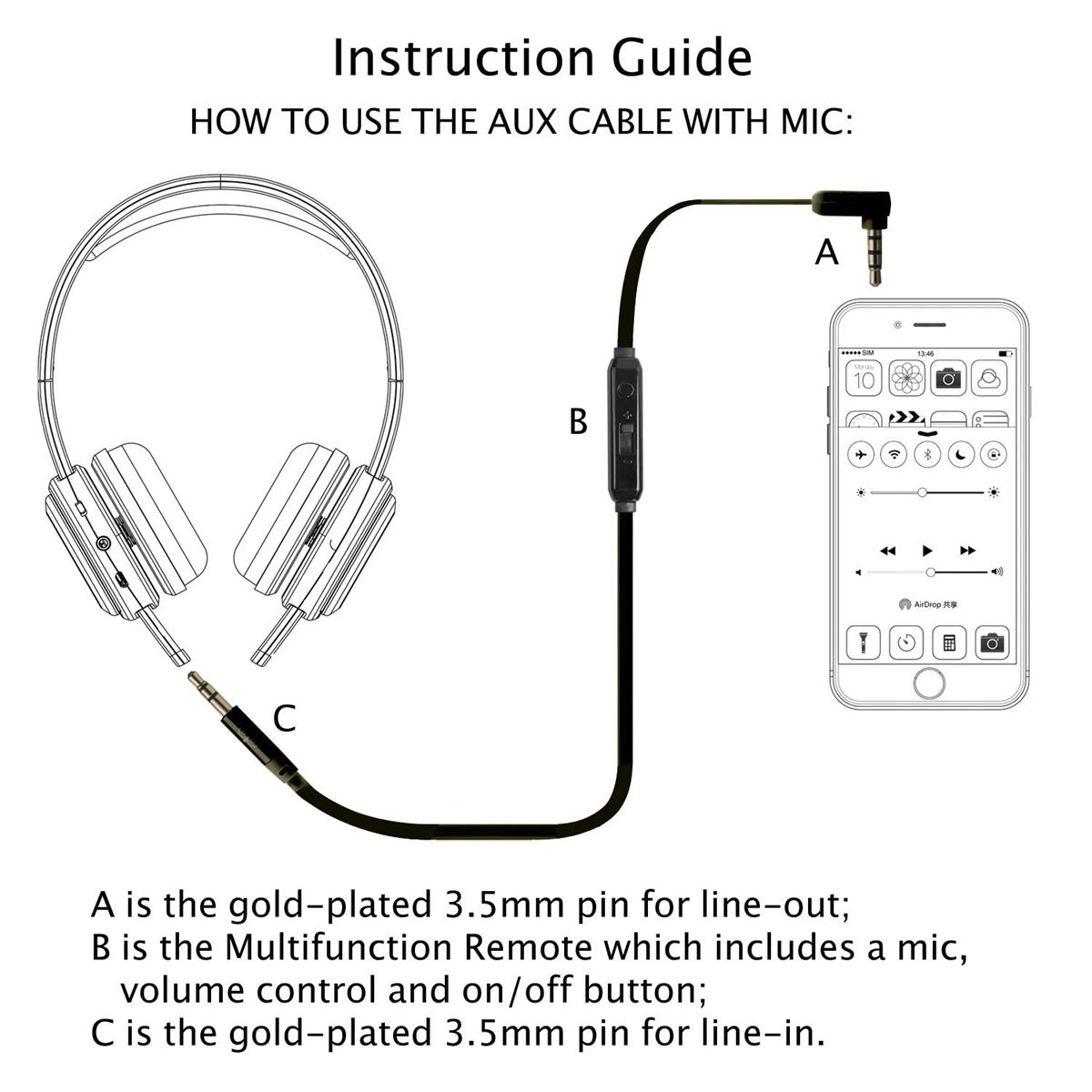 Aux Cord 3.5mm 3ft with Mic and Volume Control Aux Audio Cable for Connect Gaming Headphones/Headsets with Xbox/P4P│Male to Male Replacement Cord for Music and Voice Streaming for Cellphone