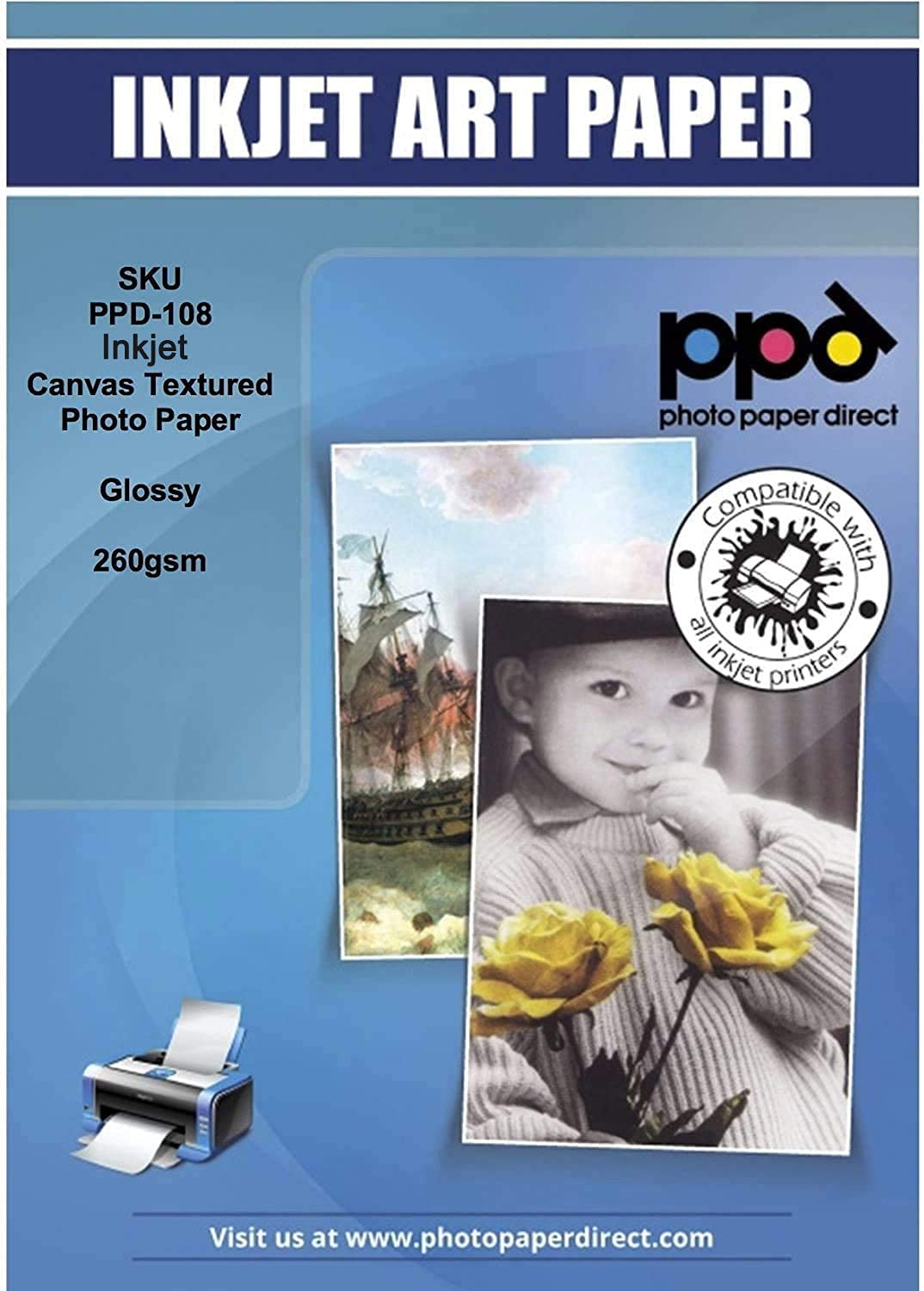 PPD A4 x 50 Sheets Inkjet Gloss Canvas Textured Photo Paper 260gsm Premium Quality PPD-108-50