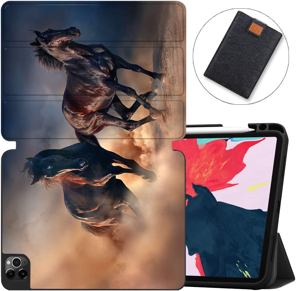 MAITTAO Case for New iPad Pro 11 inch 2nd Gen 2020 Release, Support Apple iPad Pencil Holder & Wireless Charging, Soft TPU Back Shell Stand Smart Cover with Auto Sleep/Wake, Akhal-Teke Horse 2