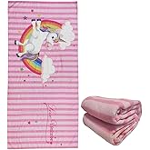 stampringt Extra Large Cute Pink Stripe Unicorn Beach Towels for Adult Girls, Big Oversized Thick Microfiber Terry Cloth Sandproof Quick Dry 30 x 60