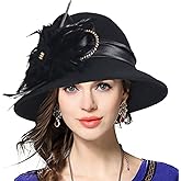 VECRY Women's Wool Church Dress Cloche Hat Plumy Felt Bucket Winter Hat