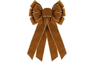 Ftuuo Large Brown Velvet Christmas Wreath Bow, 11 * 21" Xmas Premade Vintage Velvet Bow for Wreaths for Indoor Outdoor Tree Topper Door Garland Holiday Party Winter Decor