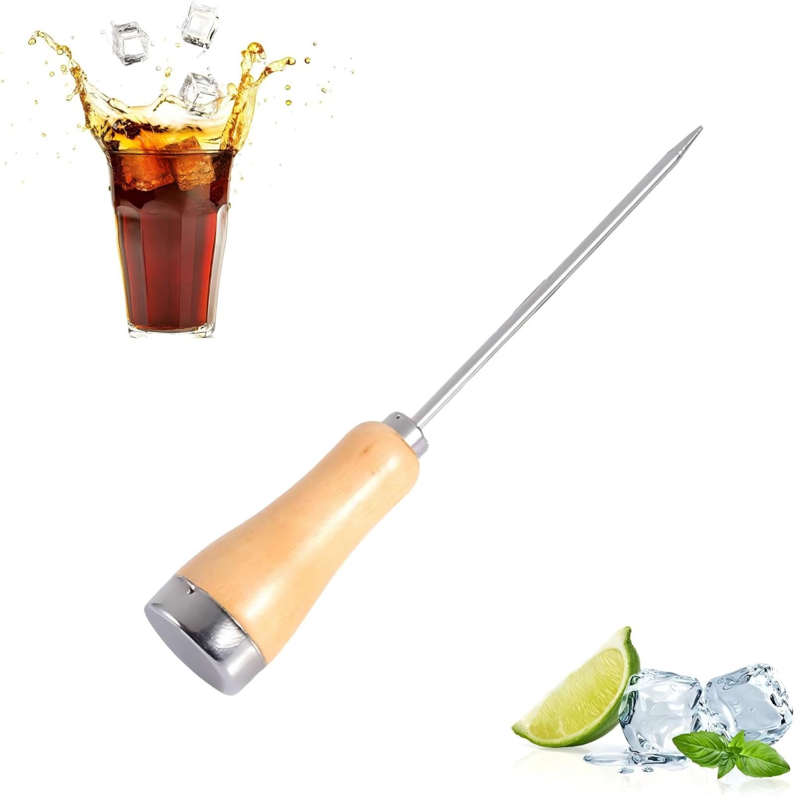 Stainless Steel Ice Pick Ice Pick Crusher Wooden Handle Awl Punch Kitchen Bar Tool