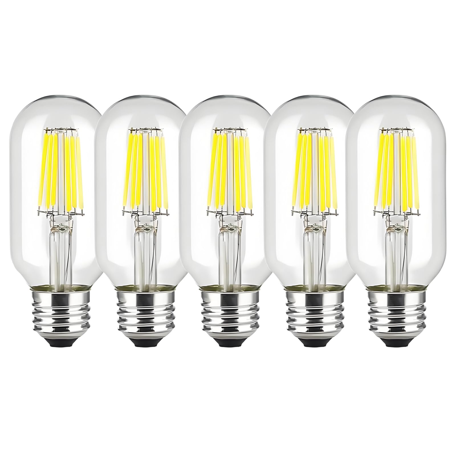 WULUN 5-Pack T45 LED Edison Bulb 6W 600 LM 6500K Cool White 60W Incandescent Replacement E27 Screw Vintage LED Decorative Light Bulb T45 Crystal Glass Tubular Filament Bulb Non-dimmable