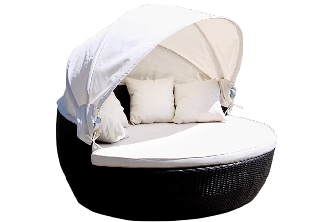 Sonneninsel Ø 170 cm Polyrattan schwarz mit Sonnendach