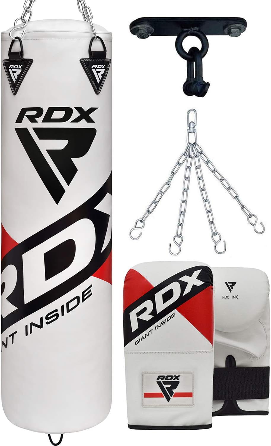 RDX Punching Bag UNFILLED Set Muay Thai Training Gloves with Punch Mitts Hanging Chain Ceiling Hook, Ideal for MMA, Kick Boxing, Martial Arts, 4PC Available in 4FT 5FT : Sports & Outdoors