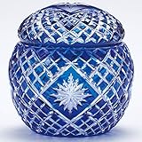 骨壷 手元供養 ミニ骨壺【江戸切子 星切子 青】[小型骨壺 日本製 クリスタルガラス 丹後ちりめん 桐箱 遺灰 遺骨 骨つぼ 分骨 形見入れ おしゃれ かわいい 小さい 供養 ミニサイズ コンパクト 骨壺]