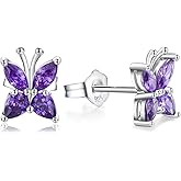 AGRULE Small Butterfly/Dragonfly Stud Earrings 925 Sterling Silver/14K Gold Plated Created Gemstone Birthstone Studs Hypoallergenic Ear Jewelry Gift for Her