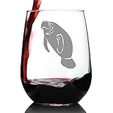 Bevvee Manatee Stemless Wine Glass - Funny Ocean Animals Themed Decor and Gifts for Sea Creature Lovers - Large 17 Oz