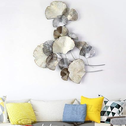 Wlher Wanddekoration Ginkgo Vertikale Wandbehange Wandhanger Dekoration Hintergrund Wand Wohnzimmer Dekoration Modern Eiserne Kunst Silber Ginkgo Biloba 119 90cm Amazon De Sport Freizeit