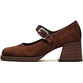 CEFISOP Mary Janes Heels for Women Retro Square Toe Platform Low Heel Chunky Loafer Pumps Vintage Dress Party Ballerina Shoes with Ankle Buckle Strap