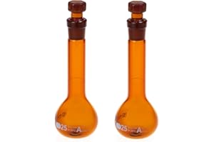 ALWSCI 25 ML Volumetric Measuring Flask Set NS12/14 Glass Stopper, Amber, Graduated, ASTM Class A Borosilicate Glass 3.3 for Laboratory, 2 PCS