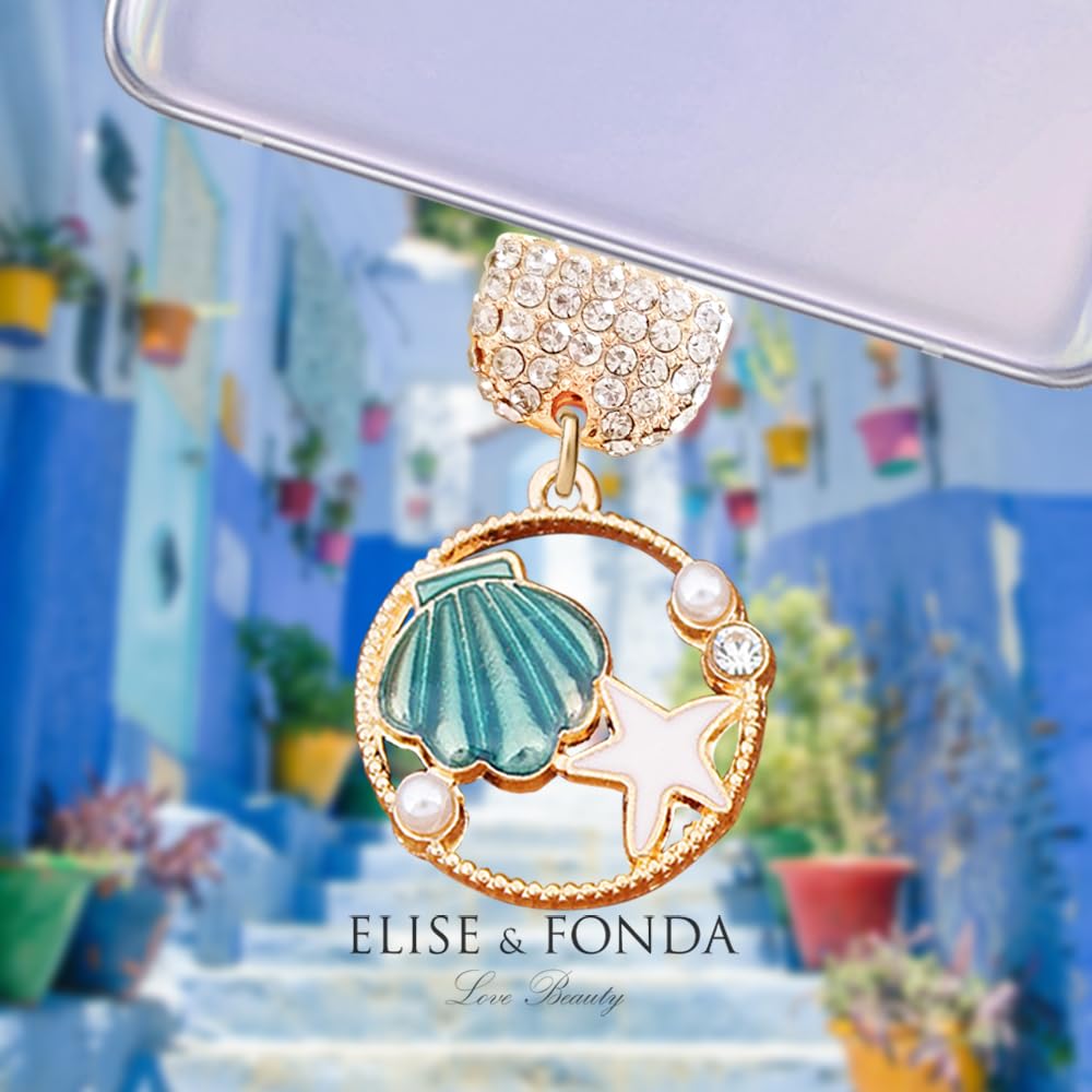 TP270 Type-C USB Charging Port Crystal Anti Dust Plug Seashell Starfish Garland Cell Phone Charm for Samsung/OnePlus/Xiaomi/oppo Android Phone iPhone 15/16 (Green)