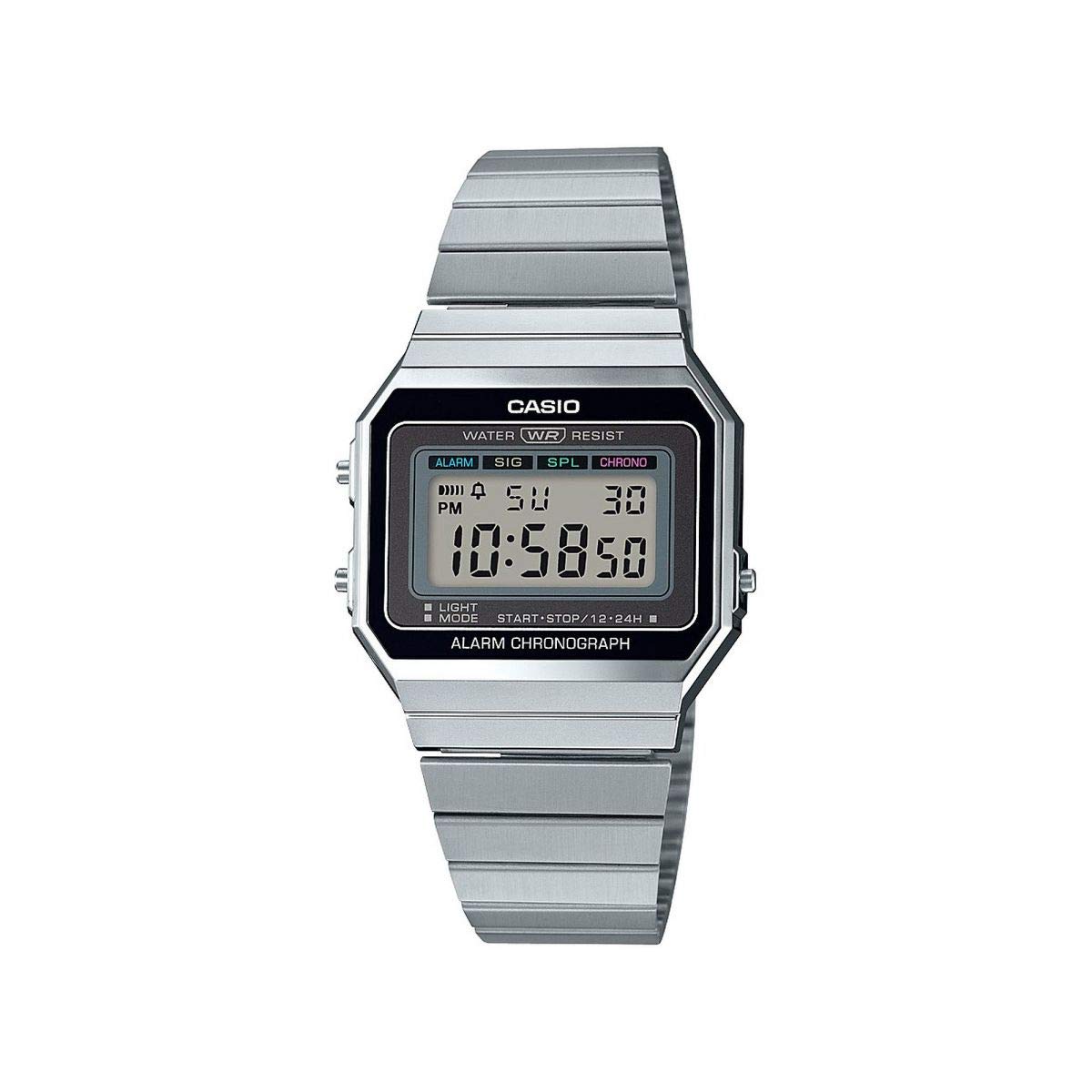 Casio Unisex 36.00mm Quartz Watch with LCD Digital dial and Silver Metal Bracelet Strap A700WE-1AEF
