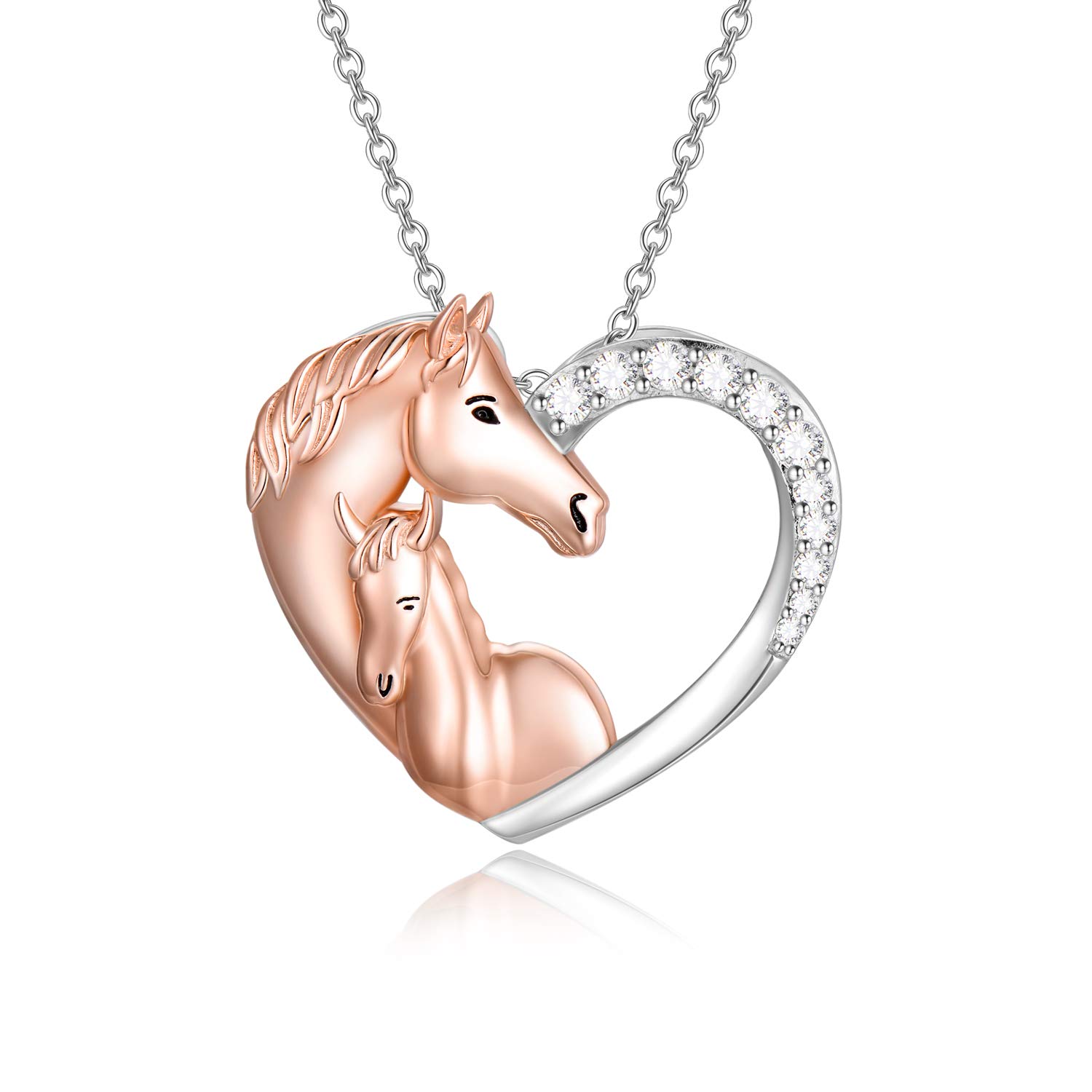 HARMONY BOLA Horse Necklace Mummy Gift Mother Daughter Love Heart Pendant 925 Sterling Silver Animal Jewellery for Women