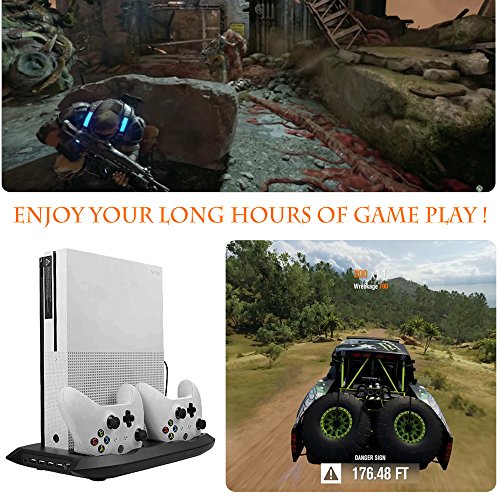 Lictin Xbox One S Vertical Stand Cooling Fan with Dual Charging Station for 2 Xbox One S Controllers + 8 Silicone Thumbs for Xbox One S Controller Black