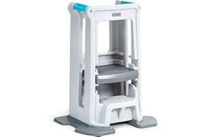 Simplay3 Toddler Tower Montessori Standing Kitchen Step Stool with Sturdy Stabilizing Base and Adjustable Platform, 20.5" D x 26" W x 34.5" H, Ages 18 Months to 5 Years, White
