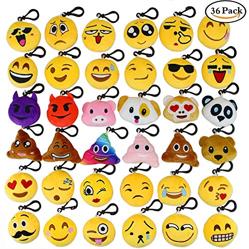 Aiduy Mini Emoji Plüsch Schlüsselanhänger 5CM Emoji Kissen Plüschtiere Party Favors für Babys Set von 36