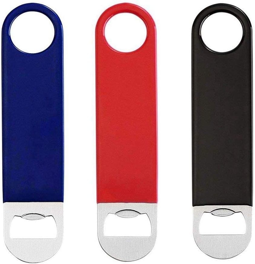 7" Bottle Opener, Staont 3-Pack Heavy-Duty Stainless Steel Beer Bottle Opener, Solid And Durable, Professional Rubber Coating (Red, Black, Blue)