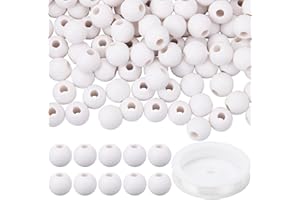 SUNNYCLUE 1 Box 150pcs Golf Ball Beads Acrylic Ball Beads White 11mm Large Big Hole Round Sport Loose Spacers with 10m Crysta