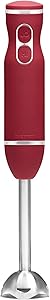 Chefman Immersion Stick Hand Blender with Stainless Steel Blades, Powerful Electric Ice Crushing 2-Speed Control Handheld Food Mixer, Purees, Smoothies, Shakes, Sauces & Soups, Red (Renewed)