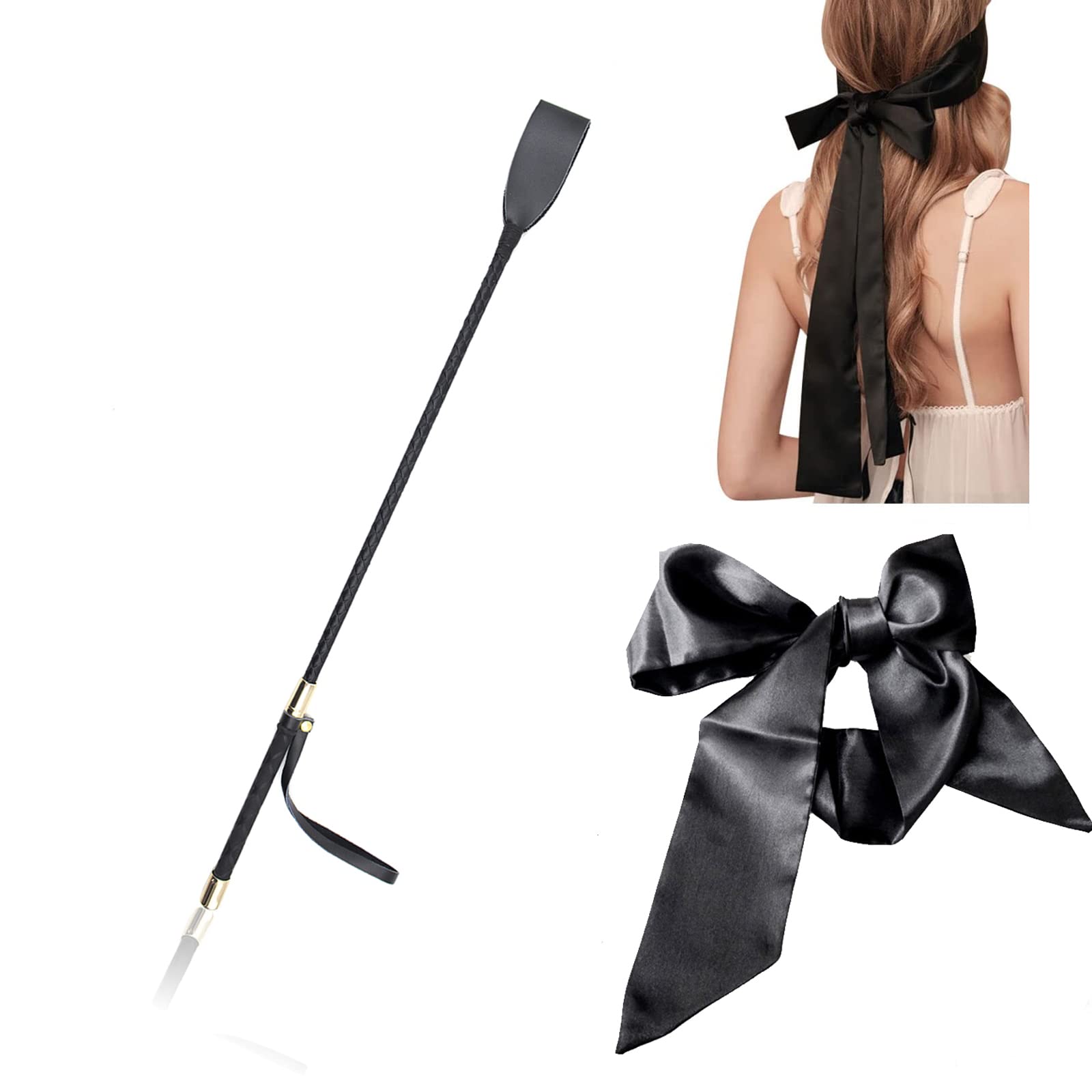 LOCKISH 18 Inch Riding Crop,Blindfold,2 Pcs Silk Satin Blind fold Eye Mask for Sleeping Games(Black)
